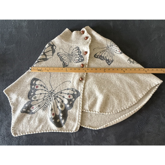 Anthropologie Moth Women's OS Wool Blend Butterfly Print Cape Sweater Artsy RARE - Picture 3 of 6